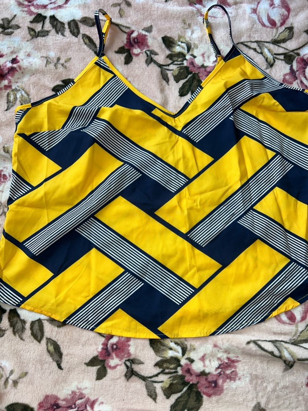 SHEIN Yellow and Navy Striped Summer Tank